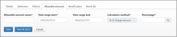 Enter allowable amount information. Enter allowable amount information.